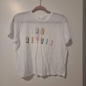 NWT Sundry Cropped Tee with 'Au Revoir', Size Medium